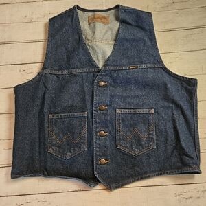 Vintage Wrangler Unlined Mens Denim Vest XL Western Cowboy Jean Jacket blue